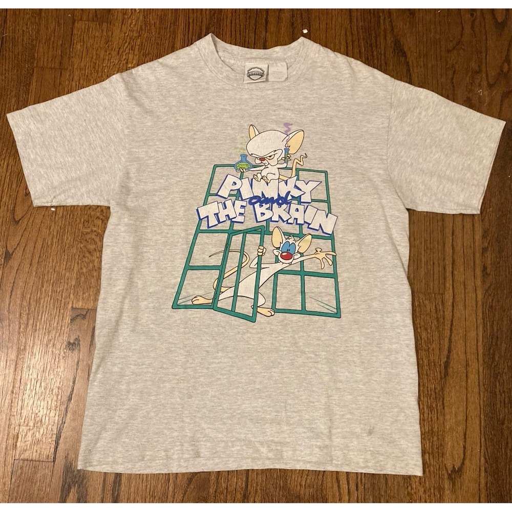 Vintage Pinky and the Brain T Shirt Mens Size Medium Gray 90s Animaniacs USA